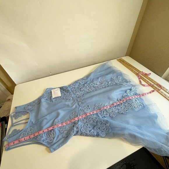 Badgley Mischka Womens Sleeveless Mini Bridesmaid Dress Blue S Mesh Floral NWT - Picture 9 of 10